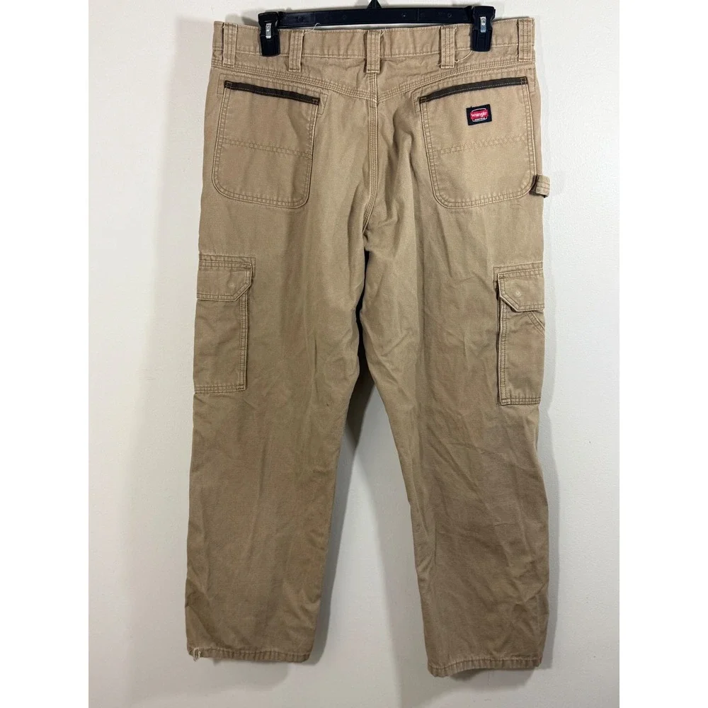 Wrangler Workwear Men's 38x30 Carpenter Cargo Pants Tan Canvas Workwear Utility